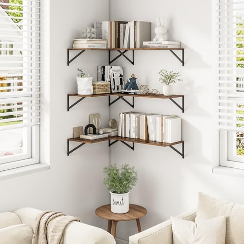 Heimlove 24W x 12D Deep Floating Shelves Set of 3 Rustic Brown - Image 2