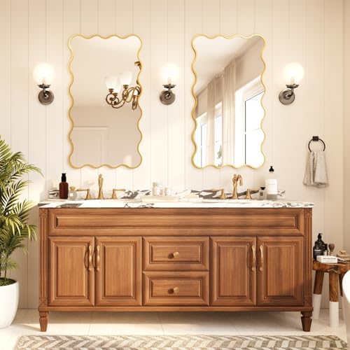Kelly Miller 24x48 Gold Scalloped Mirror, Wavy Edge Decorative Wall Mirror - Image 4