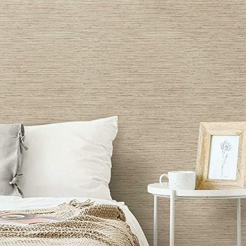 RoomMates Pink and Taupe Faux Grasscloth Non-Textured Peel and Stick Wallpaper by RoomMates