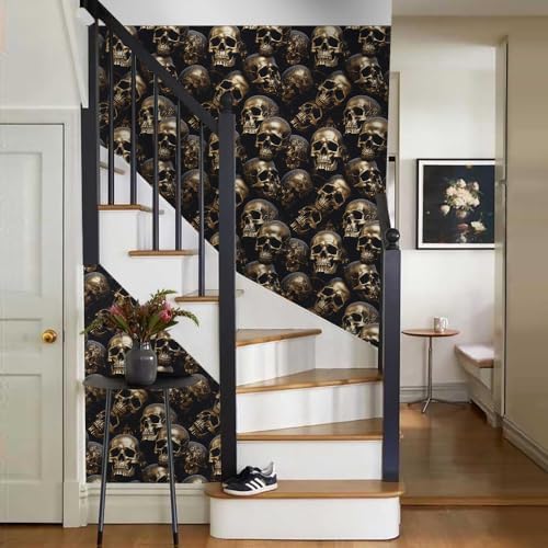 18"x236" Black Gold Creative Gothic Skull Peel and Stick Self Adhesive - Image 6