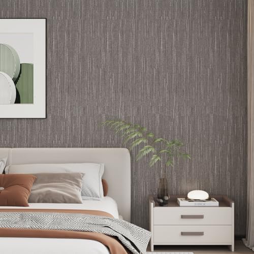 VaryPaper 15.7''x78.7'' Silver Brown Grasscloth Textured Wallpaper Peel and - Image 6