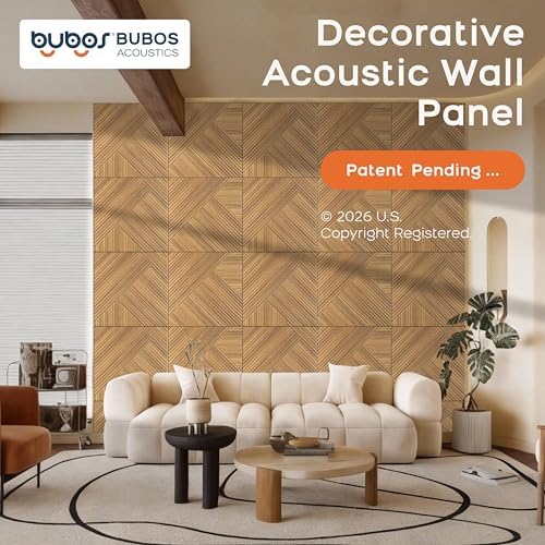 BUBOS 6 Pack Wood Wall Panel, 23.6"x23.6" Peel and Stick Faux Acousitc Panel - Image 2