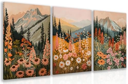 Hianan Wrapped Canvas Daisy Mountain Wildflower Wall Art Set of 3, 16x24 in by Unknown