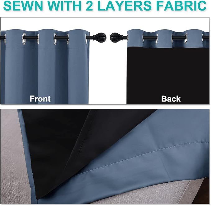 NICETOWN 100% Blackout Curtains Thermal, Stone Blue, 1 Pair, W37 x L60 - Image 5