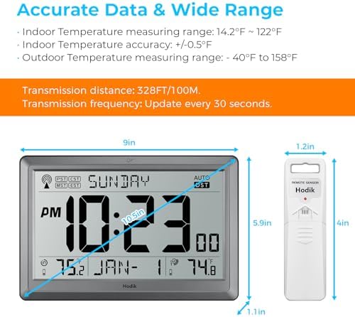 HODIK Atomic Wall Clock with Indoor Outdoor Temp, Digital Clocks - Image 5