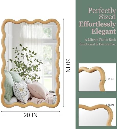 GDFStudio 20"x30" Wavy Rectangle Solid Wood Frame Mirror, Bohemian Decorative - Image 6
