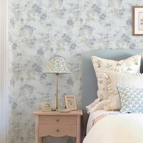 Ismoon Vintage Wallpaper Floral Peel and Stick Wallpaper 17.3in x6.56ft Blue - Image 4