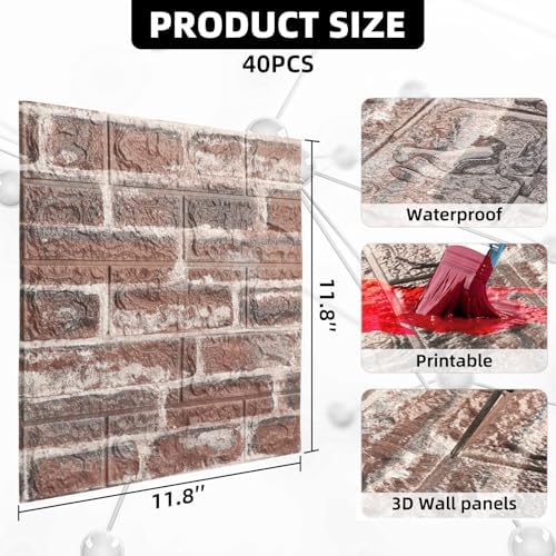3D Wall Panels Peel and Stick Faux Foam Brick Wallpaper Covering - Image 2