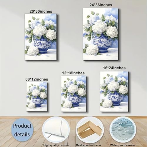 ZERILYN Ship Next Day Blue and White Hydrangea Wall Art Canvas Prints Floral - Image 6