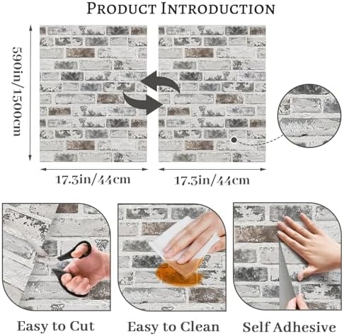 PeonyQueen Brick Peel and Stick Wallpaper 17.3"x590" 3D Brick Wallpaper - Image 3