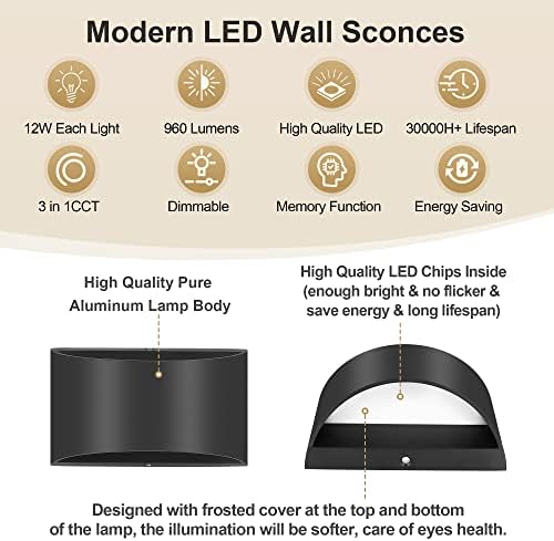 TRLIFE Modern Wall Sconces, 3000K/4000K/6000K Selectable and Dimmable LED Wall - Image 6