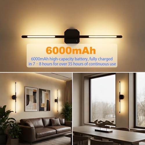 Rechargeable Wall Sconces, 2 Pack, 360° Dual Bars, 27-Inch Black - Image 4