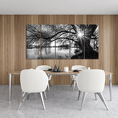 sechars Extra Large Wall Art Old Tree by Lake Picture Canvas Prints Black and - Image 2