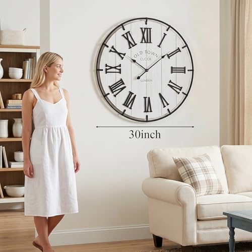 EMAX HOME Large 30 Inch Farmhouse Wall Clock, Rustic Distressed Wooden Face - Image 3