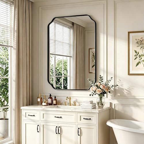 36"x24" Black Wall Bathroom Mirror, Scalloped Edge Vanity Mirror - Image 3