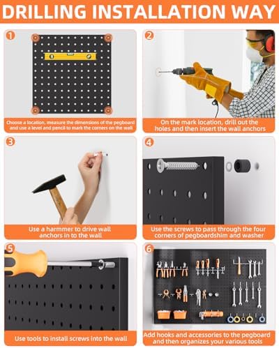 INCLY 6 Pack 12"x12" Heavy Duty Black Metal Pegboard Panels - Image 3