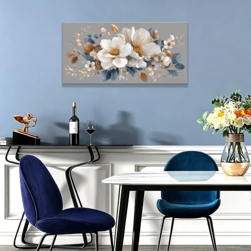 White Flower Gold Leaf Flower Canvas Wall Art Decor - Image 4