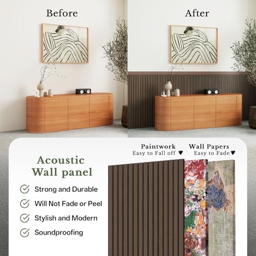MISSDAY Wood Slat Acoustic Wall Panels, 2 Packs 47.2" x 23.6" Dark Walnut - Image 4