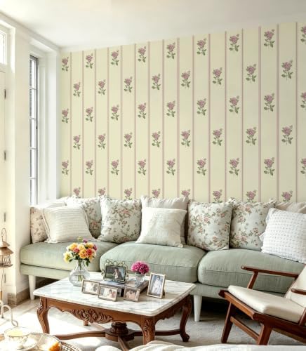 Guvana Peel and Stick Wallpaper Pink Stripe Wall Paper Floral Contact Paper - Image 7
