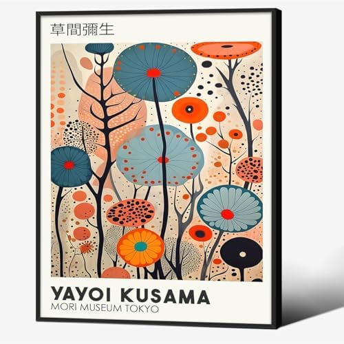 Yayoi. Kusama Black Framed Canvas Wall Art Vintage Japanese Painting Posters by Unknown