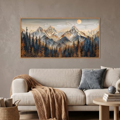 Rustic Pine Tree Mountain Framed Canvas Wall Art Set-40"x20"x1 by Celestdeco
