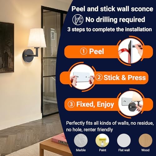 YHCDLAMP Peel and Stick Wall Sconces, No Drilling Stick On Wall Sconce - Image 2