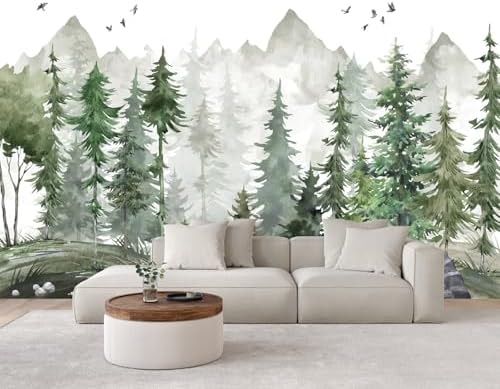 Nursery Forest Peel and Stick Wallpaper Green Landscape Wall Mural - Image 3
