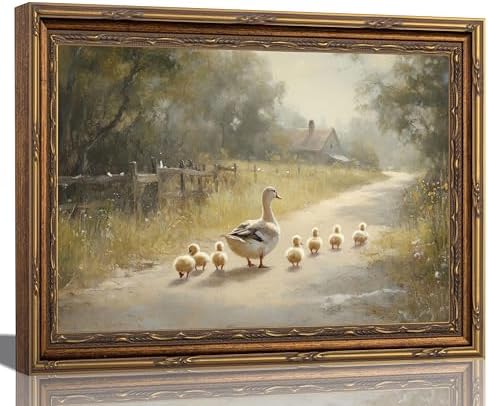3D Textured Canvas Wall Art Vintage Carved Gold Frame Duck by Wallart