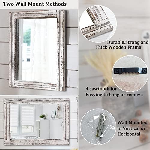 AAZZKANG Large Wall Mirror Rustic Wood Framed Hanging Mirrors Rectangle - Image 3