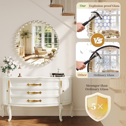 28 Inch Silver Round Mirror, Circle Wall Mirror Vanity - Image 2