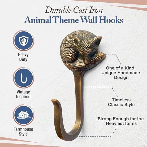 Cast Iron Fox Hook, Heavy Duty, 5.15 inch Tall, Farmhouse Decorative Wall Hook - Image 2