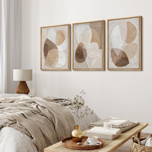 MUDECOR Framed Canvas Print Wall Art Abstract Beige Brown Layered Shapes - Image 3