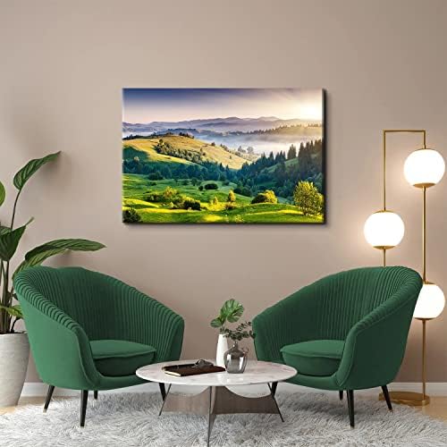 Green Misty Forest Wall Art Spring Mountain Landscape Wall Decor Large Nature - Image 6