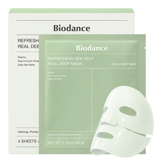 BIODANCE Refreshing Sea kelp Real Deep Mask, Overnight Hydrogel Mask, Calming, Oil & Sebum Control, Blemish Care, Korean Skincare | 1.19oz(34g) x 4ea
