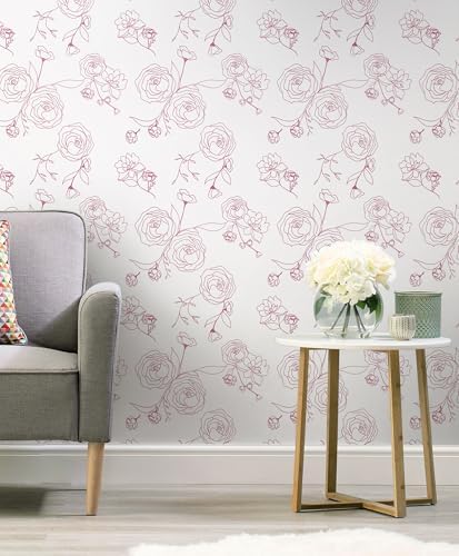 Safiyya 118"x17.3" Pink Floral Wallpaper Peel and Stick Modern Contact Paper - Image 5