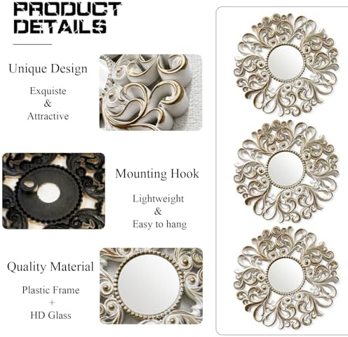 DXYAKY 3 Pack Floral Ornate Decorative Wall Mirror - Image 4