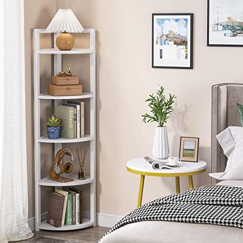Tribesigns 5 Tier Corner Shelf, Modern Corner Bookshelf Small Bookcase Storage - Image 3