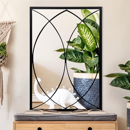 HQiJun Black Rectangle Mirror, Farmhouse Decorative Wall Mirror - Image 2