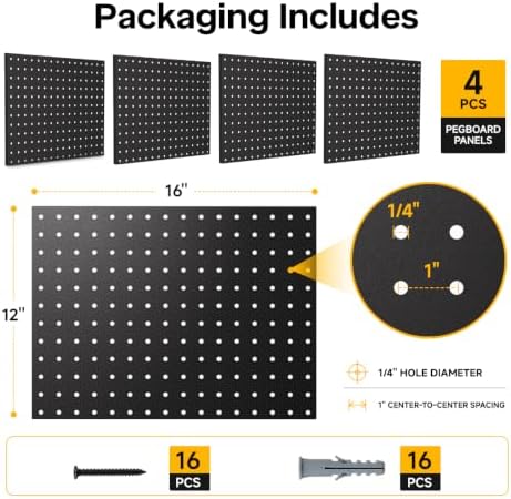 LiSHELF 4 Pack Metal Pegboard Panels, 12 x 16 Inch Heavy Duty Wall Peg Board - Image 3