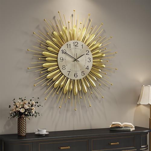 Cuspin Large Gold Wall Clock 30 Inch Mid Century Sunburst Decorative Clock - Image 2