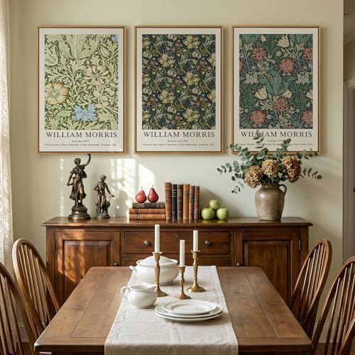 Large Framed William Morris Green Canvas Wall Art - Image 4