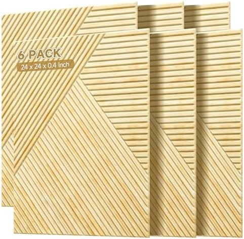 Acoustic Wall Panels, 6 Pack, 23.6"x23.6", Sound Panels, Natural Oak by AUTORIFIC
