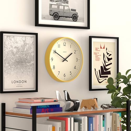 JONES CLOCKS® Studio Clock | Modern Round wall Clock | 12" | Yellow | Easy to - Image 4