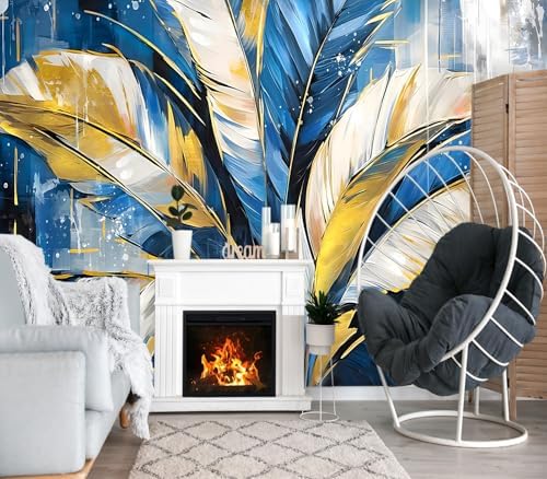XMPMBM-Gold Abstraction Art Banana Leaf backsplash Large Decorative Wallpaper - Image 2