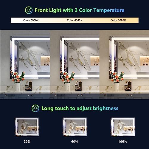 48x32 LED Bathroom Mirror with Lights, RGB Backlit Lighted Mirror - Image 4