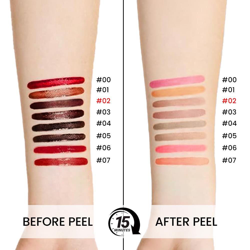 Matte Liquid Lip Stain Peel Off Lip liner Tattoo, Brown Matte Peel Off Lip Stain, Long Lasting Waterproof Lipstick Lip Gloss Stain, Transfer-proof for All Skin Types, 0.12 fl oz 02#