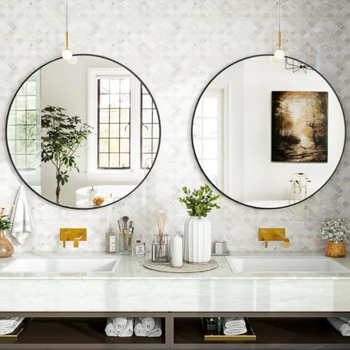 VooBang Black Round Bathroom Mirror 24", Thin Metal Frame Wall Mirror - Image 5