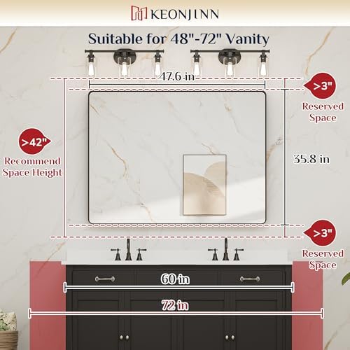 Keonjinn 48 x 36 Inch Black Bathroom Mirror - Image 6