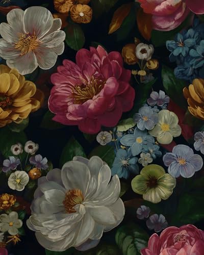 BOKEBEVE Navy Blue Floral Wallpaper Peel and Stick Vintage 17.5 x 393.5In by BOKEBEVE