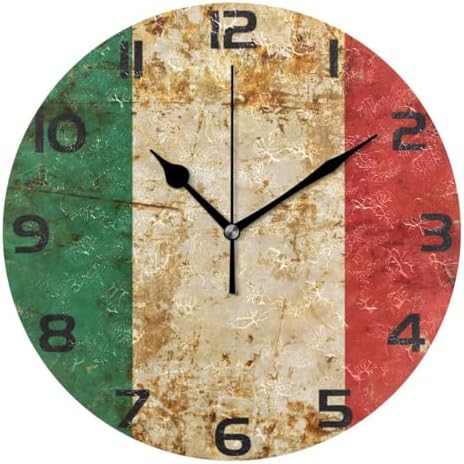 ABLINK Vintage Italian Flag Round Wall Clock, Silent Non Ticking Oil Painting by Unknown